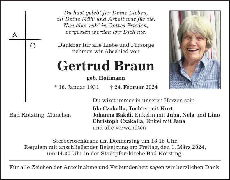 Traueranzeige Gertrud Braun