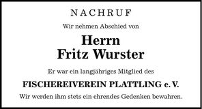 Traueranzeige Fritz Wurster