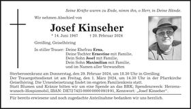 Traueranzeige Josef Kinseher