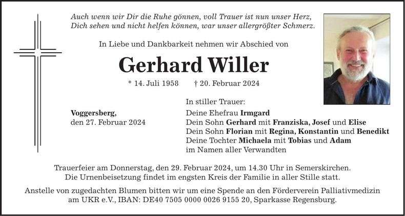 Traueranzeige Gerhard Willer