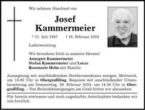 Traueranzeige Josef Kammermeier