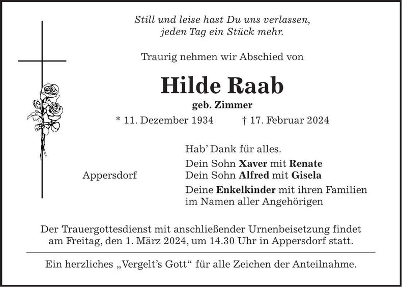 Traueranzeige Hilde Raab
