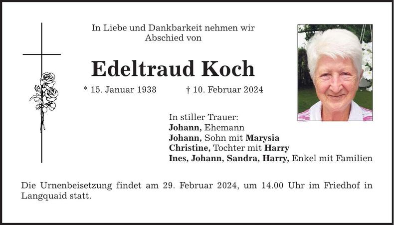Traueranzeige Edeltraud Koch