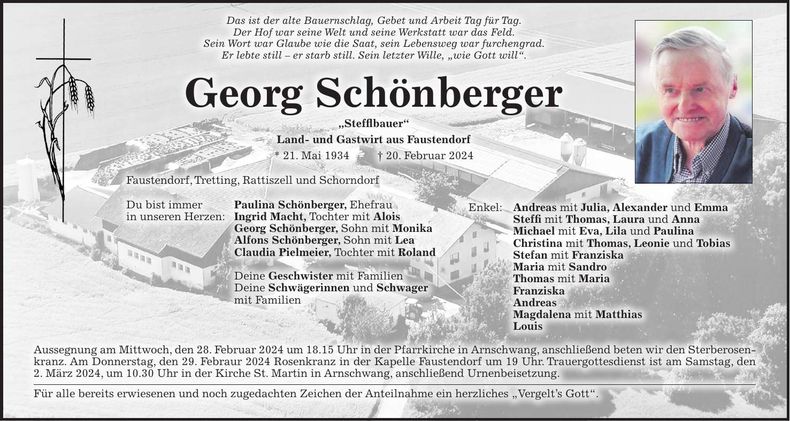 Traueranzeige Georg Schönberger