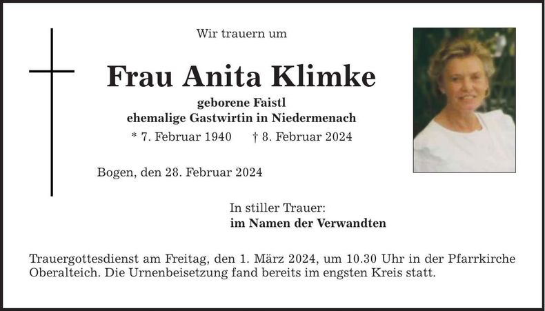 Traueranzeige Anita Klimke