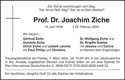 Traueranzeige Joachim Ziche