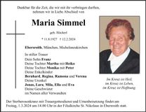 Traueranzeige Maria Simmel