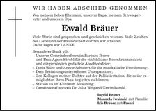 Traueranzeige Ewald Bräuer