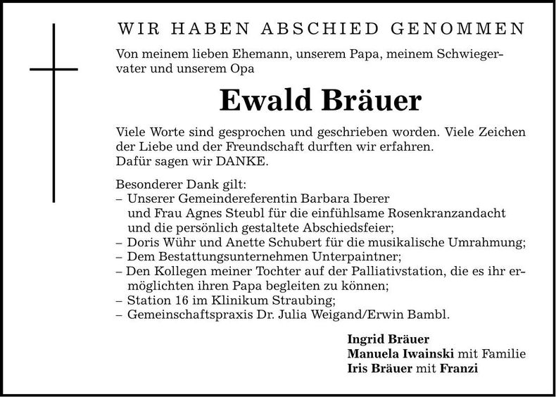 Traueranzeige Ewald Bräuer