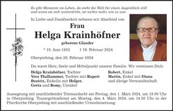 Traueranzeige Helga Krainhöfner