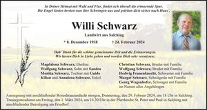 Traueranzeige Wilhelm Schwarz