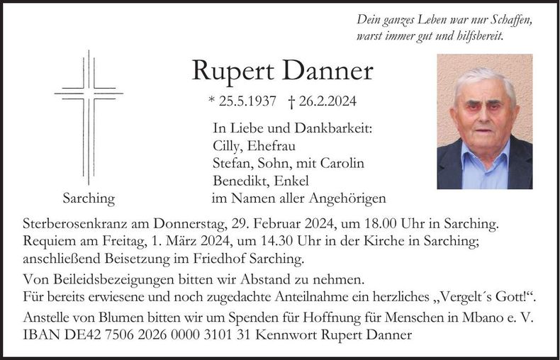 Traueranzeige Rupert Danner