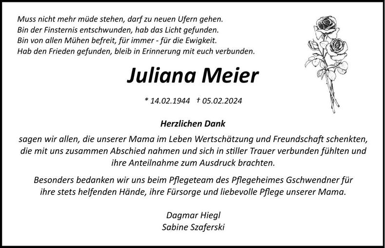Traueranzeige Juliana Meier