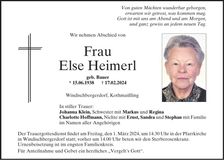 Traueranzeige Else Heimerl