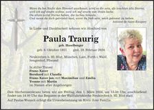 Traueranzeige Paula Traurig