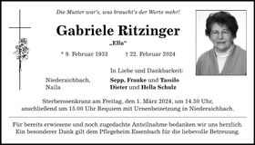 Traueranzeige Gabriele Ritzinger