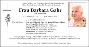 Traueranzeige Barbara Gahr