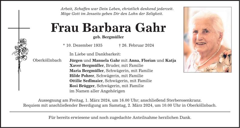 Traueranzeige Barbara Gahr