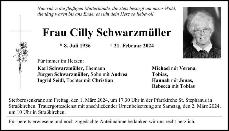 Traueranzeige Cilly Schwarzmüller