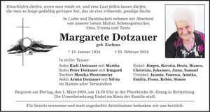 Traueranzeige Margarete Dotzauer
