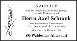Traueranzeige Axel Schrank