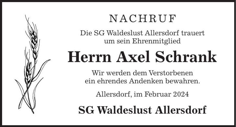 Traueranzeige Axel Schrank