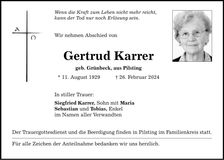 Traueranzeige Gertrud Karrer