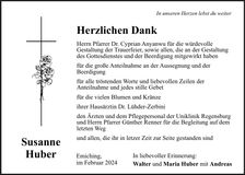 Traueranzeige Susanne Huber
