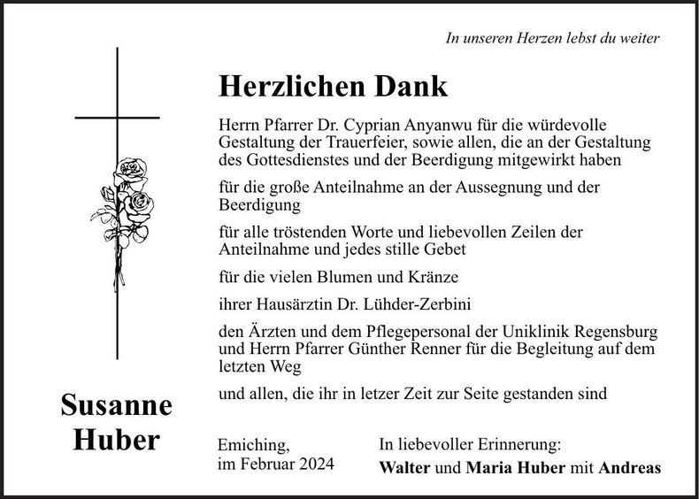 Traueranzeige Susanne Huber