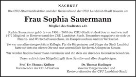 Traueranzeige Sophia Sauermann