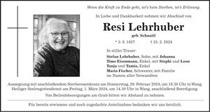 Traueranzeige Resi Lehrhuber