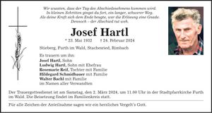 Traueranzeige Josef Hartl