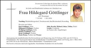 Traueranzeige Hildegard Göttlinger