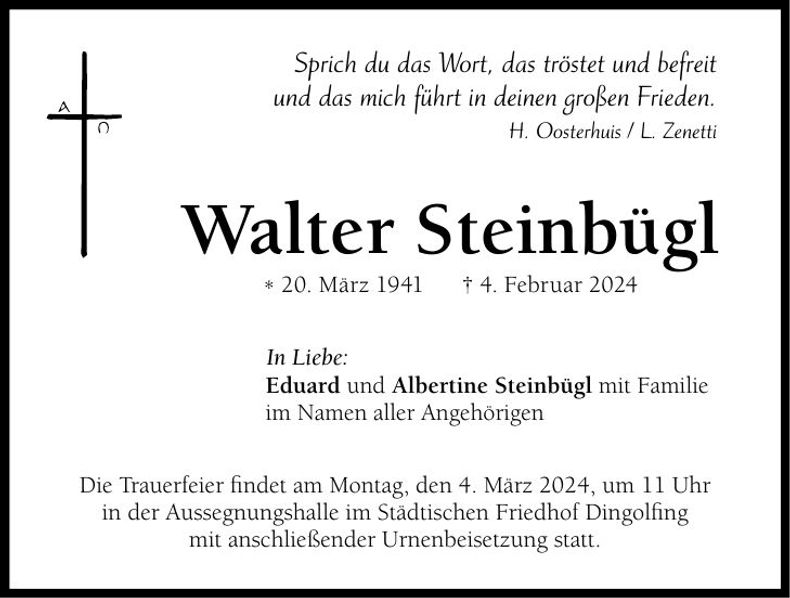 Traueranzeige Walter Steinbügl