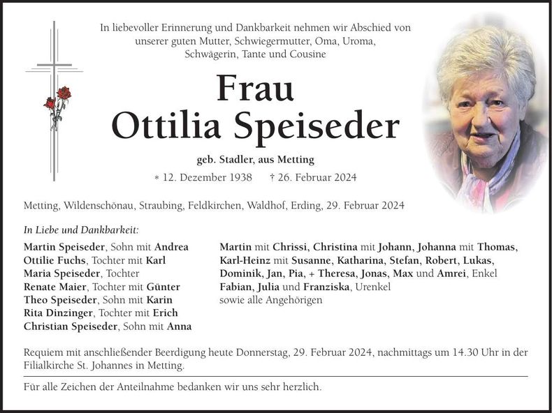 Traueranzeige Ottilia Speiseder