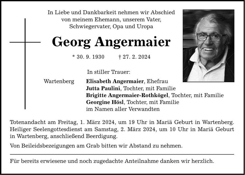Traueranzeige Georg Angermaier