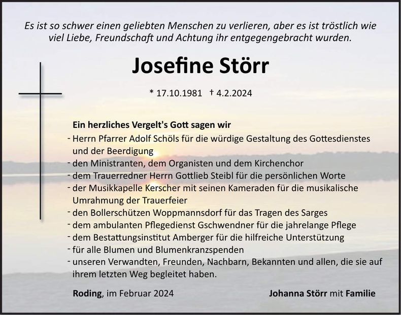 Traueranzeige Josefine Störr