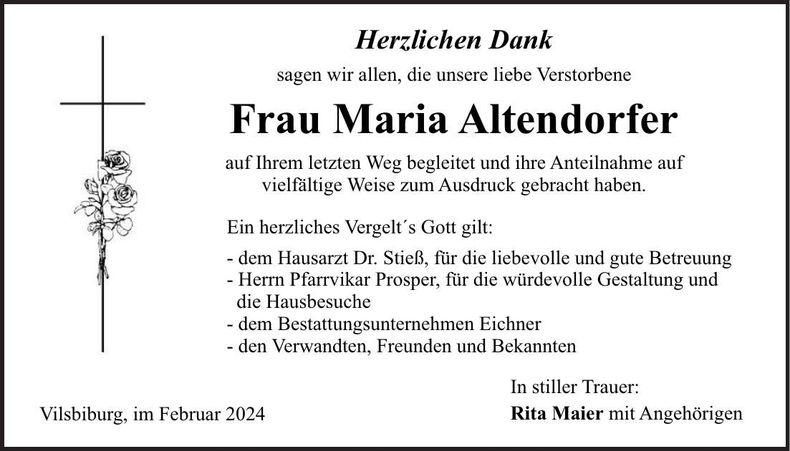 Traueranzeige Maria Altendorfer