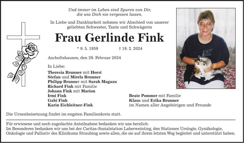 Traueranzeige Gerlinde Fink
