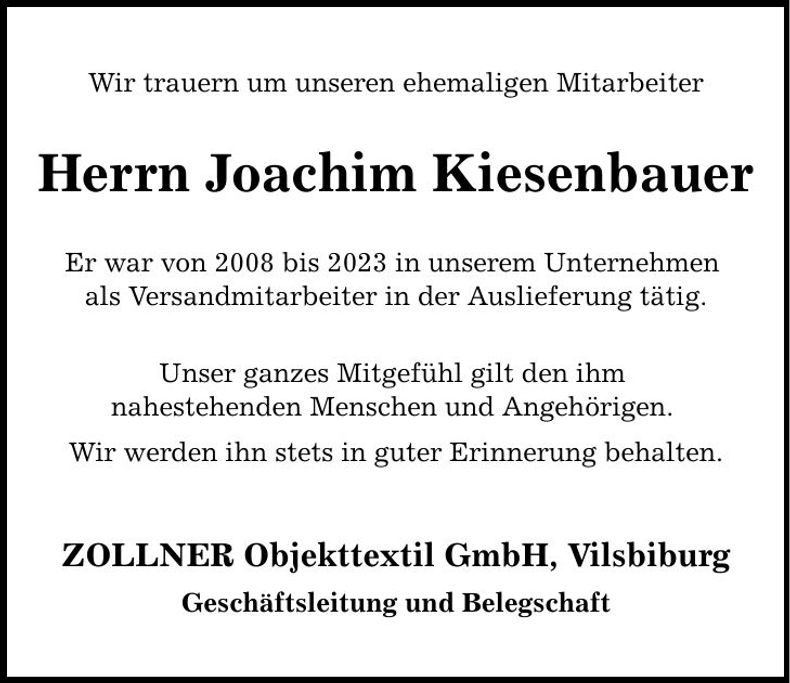 Traueranzeige Joachim Kiesenbauer