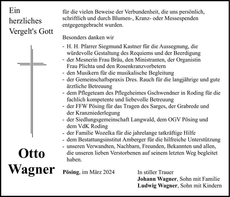 Traueranzeige Otto Wagner