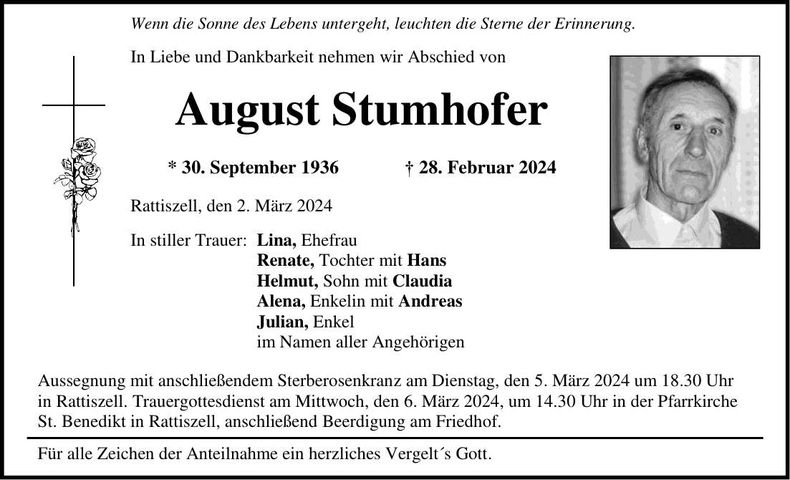 Traueranzeige August Stumhofer
