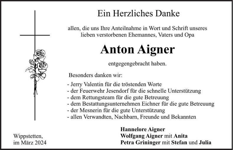 Traueranzeige Anton Aigner