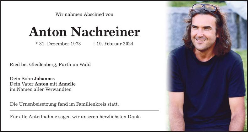 Traueranzeige Anton Nachreiner