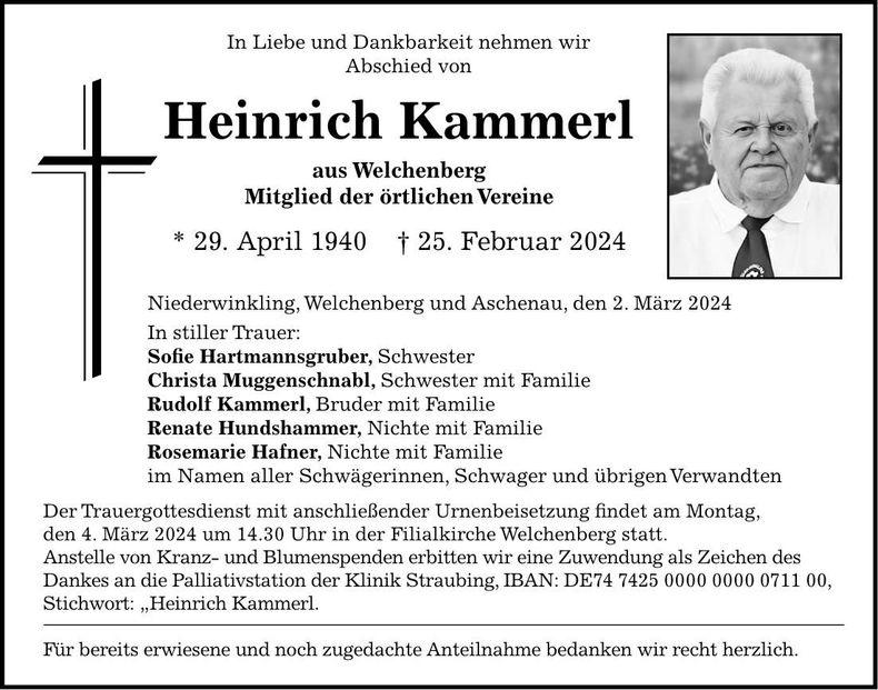 Traueranzeige Heinrich Kammerl