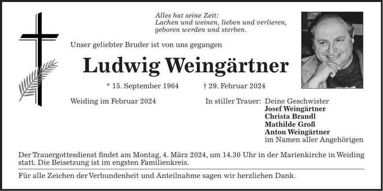 Traueranzeige Ludwig Weingärtner