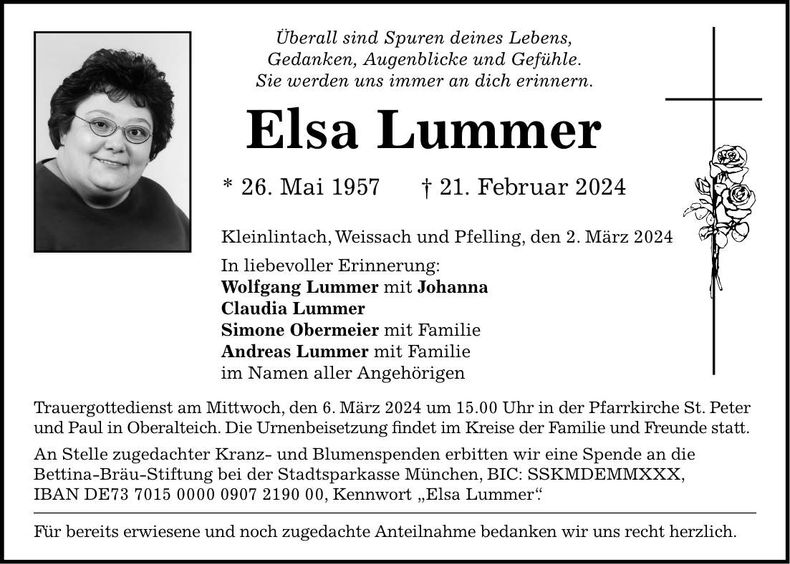 Traueranzeige Elsa Lummer
