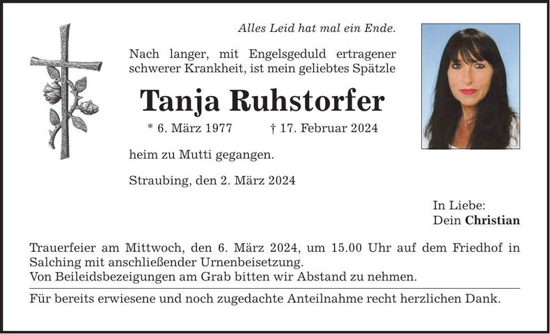Traueranzeige Tanja Ruhstorfer
