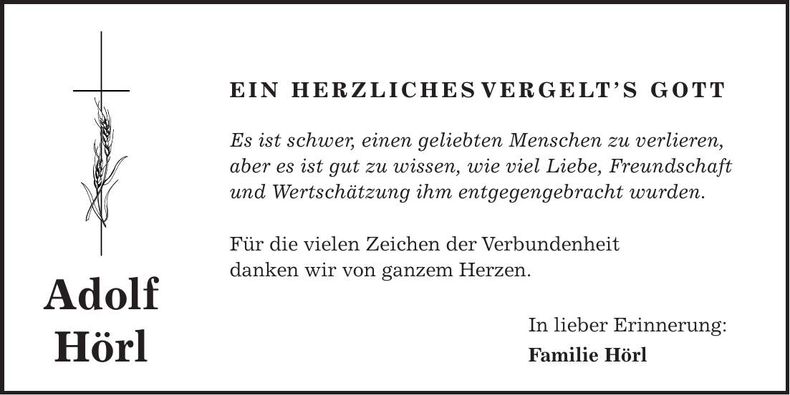 Traueranzeige Adolf Hörl