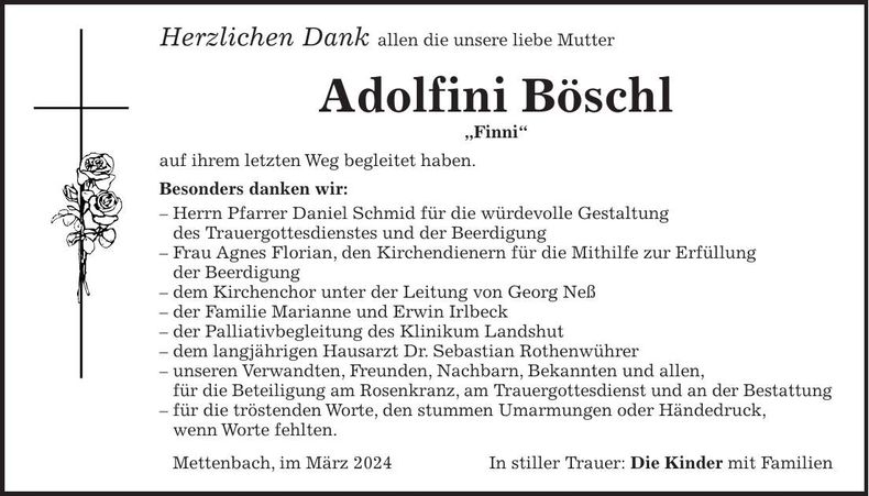 Traueranzeige Adolfinni Böschl